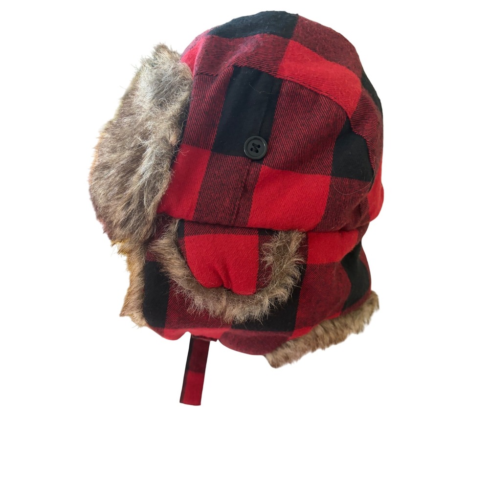 RedHead Buffalo Plaid Trapper Hat Red Black Faux Fur Flap Hunting Winter L/XL - Picture 11 of 11